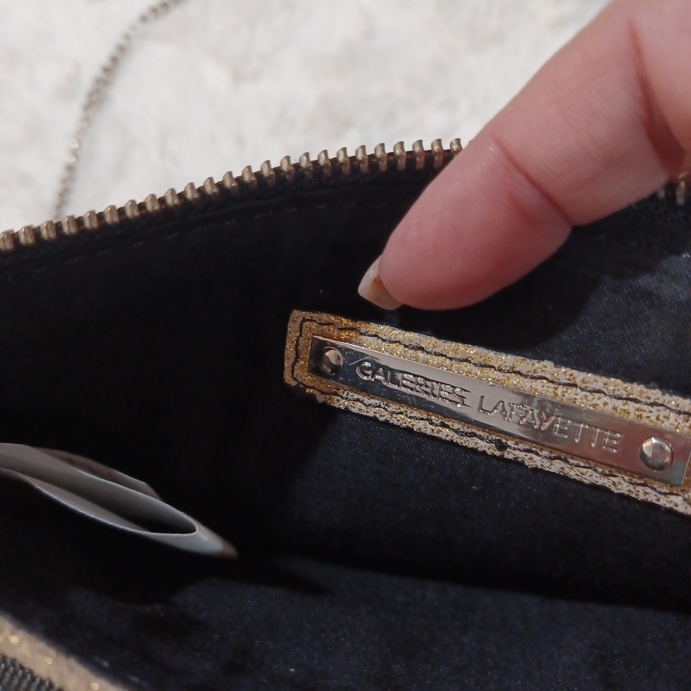 Gold Evening Leather Clutch With Silver Chain Strap - Picture 3 of 7